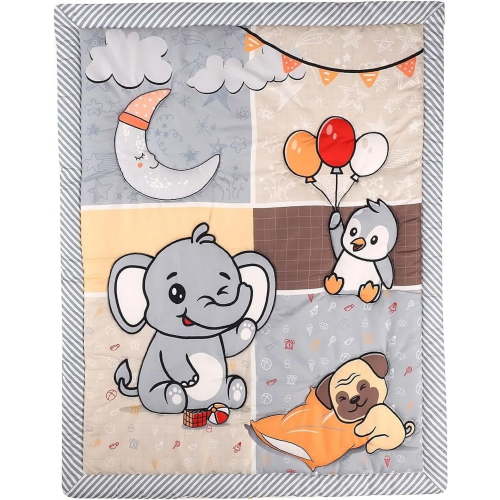 Elephant Moon Crib Quilt for Baby Boys and Girls | Microfiber Crib Comforter for Standard Size Crib | Super Soft Reversible Baby Quilted Blanket