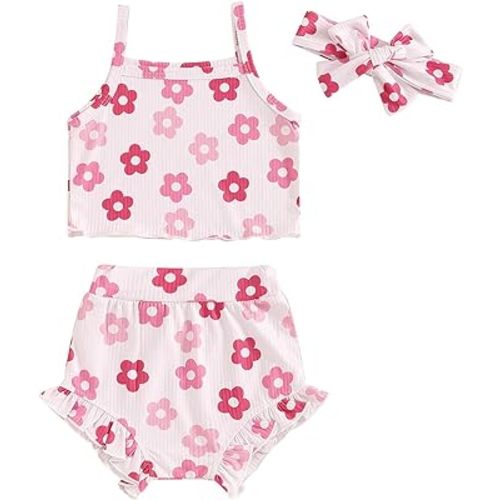 Infant Baby Girl Clothes Floral Sleeveless Tank Tops Ruffle Elastic Waist Shorts Set Toddler Newborn Summer