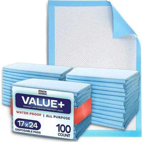 Chucks Pads Disposable [100-Pack] Underpads 17"x 24" Incontinence Chux Pads Absorbent Fluff Protective Bed Pads, Pee Pads for Babies, Kids, Adults & Elderly | Puppy Pads Large for Training Leak Proof