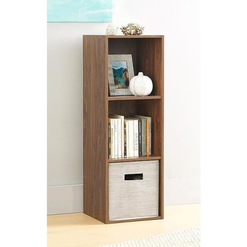Whitmor 3 Cube Bookcase Storage Organizer, 3 Tier Stackable MDF Bookshelf, Open Storage Display Bookshelf, Storage Cabinet for Living Room, Bedroom, Home, Office, 12.2" L x 11.7" W x 35.6" H, Walnut