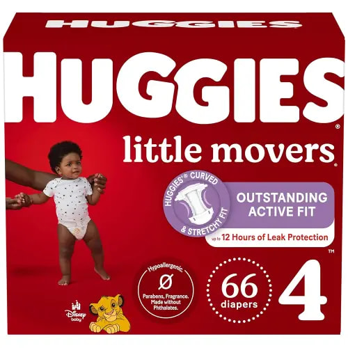 Huggies Size 4 Diapers, Little Movers Baby Diapers, Size 4 (22-37 lbs), 66 Count