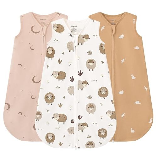 JELLYMONI Baby Sleep Sack 0-6 Months, 100% Cotton 3 Pack 0.5 TOG Baby Wearable Blanket Infant Sleep Sack with 2-Way Zipper Newborn Sleep Sacks