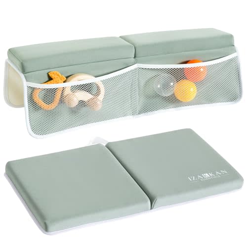 Bath Kneeler and Elbow Rest Pad Set - 1.5" Thick Baby Bath Kneeler - Non-Slip Bathtub Kneeler and Elbow Rest Set with Toy Organizer - Machine Washable Bath Kneeling Pad (Green)