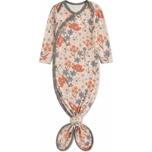 Copper Pearl Baby Gown - Knotted Newborn Sleepers for Baby Boy and Girl, Soft Stretchy Long Sleeve Infant Gowns with Bottom Tie and Hand Mittens, Perfect Hospital Coming Home Outfit (Eden)
