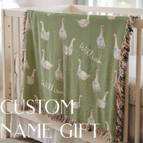 Goose Personalized Baby Blanket Cottage Core Nursery Custom Name Blanket Toddler Gift Boy Goose Baby Shower Gift Hospital Receiving Blanket