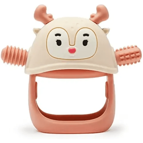 Smily Mia Reindeer Never Drop Hand Held Baby Teether for 3-6Months, Baby Teething Toys for Babies 0-6Months, Best Baby Easter Backet Stuffers for 6-12Months, Nude