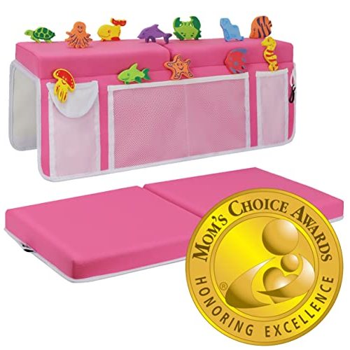 Supa Ant Baby Bath Kneeler and Elbow Rest Pad Set - The Only Certified Extra Thick Bathtub Kneeler with Built-in 5 Pockets Organizer (8-Suction Cup) Bath Kneeling Pad for Bathing Baby (Pink)