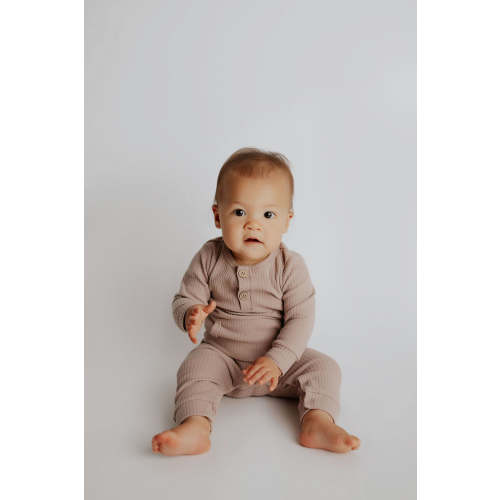 Mauve Baby Ribbed Playsuit with pockets – Three Little Tots