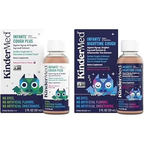 Infant Daytime and Nighttime Cough Bundle, Organic Agave Syrup and English Ivy Leaf Extract, No Dyes, No Artificial Flavors or Sweeteners, Non-GMO, for Babies 2 Months+, Natural Cherry Flavor 2 Fl Oz