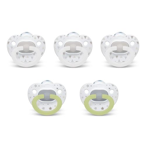 NUK Comfy Orthodontic Pacifiers, Timeless Collection, 6-18 Months, 5 Count - 0-6 Months - Neutral - 5 Pack
