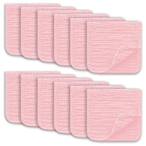 Ease Cubs Muslin Burp Cloths Large 100% Cotton Hand Washcloths for Boys & Girls, Baby Essentials Extra Absorbent and Soft Burping Rags for Newborn Registry (Pink, 12-Pack, 20" X10")