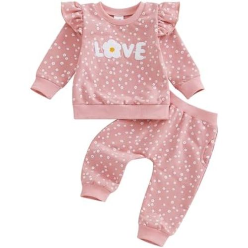 Baby Girl Clothes Newborn Infant Fall Winter Outfits Love Embroidery Long Sleeve Crewneck Sweatshirts Pants 0-24M