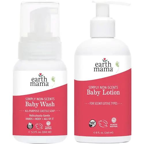 Earth Mama Bathtime Bundle | Simply Non-Scents Castile Baby Wash & Moisturizing Calendula Lotion