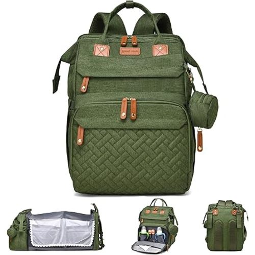 Baby Bag Diaper Bags with Changing Station, Large Capacity Diaper Bag Backpack for Moms Dads with USB Charging Port, Waterproof Diaper Backpack（Army Green）