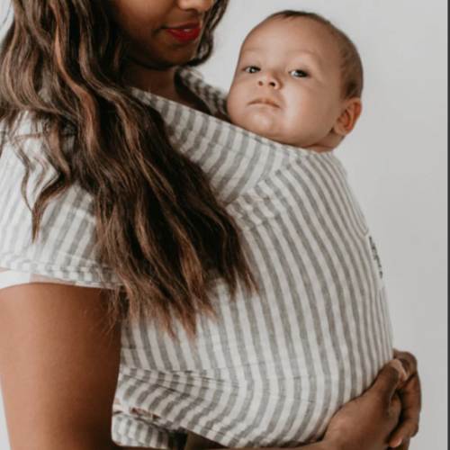 The Shannon Beluga Baby Wrap | Light Grey Stripe Bamboo Baby Carrier - Beluga Baby Carriers