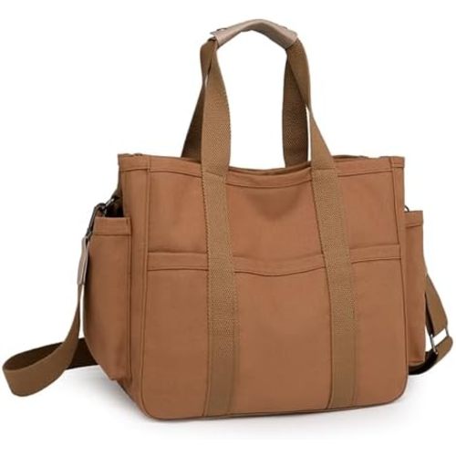 Eagerrich Canvas Crossbody Tote Bag with Multi Pockets for Women Work