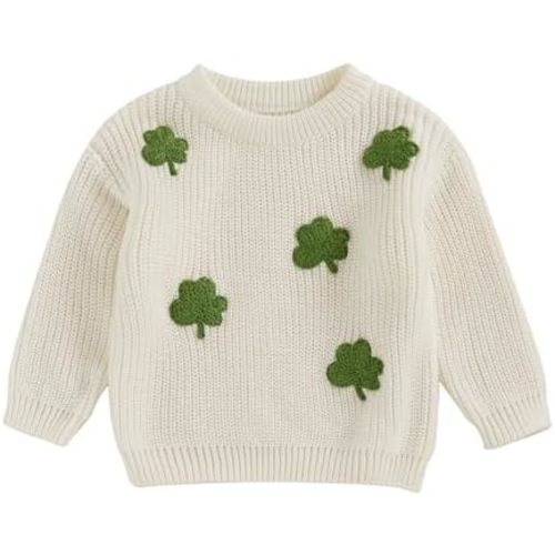 Baby Boy Girl Cute Long Sleeve Crew Neck Clover Embroidery Sweater Toddler St Patricks Day Outfit