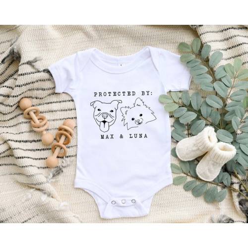 Protected by Dog Onesie®, Custom Dog Breed Onesie®, Personalized Dog Name Baby Onesie®, Dog Sibling Outfit, Baby Shower Gift, Typewriter - Etsy