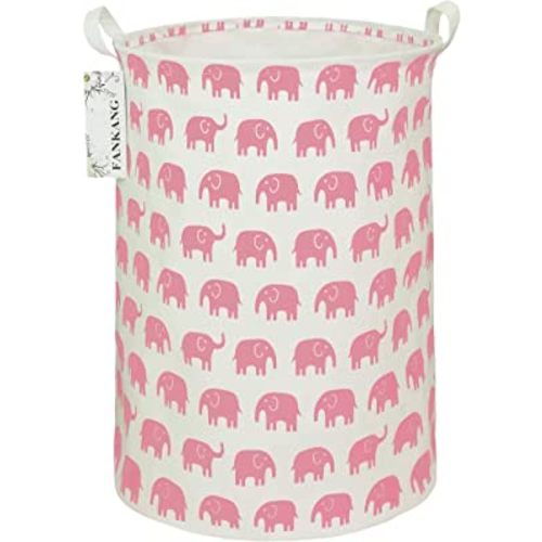 FANKANG Storage Basket, Nursery Hamper Canvas Laundry Basket Foldable with Waterproof PE Coating Large Storage Baskets for Kids Boys and Girls, Office, Bedroom, Clothes,Toys(Pink Elephant)