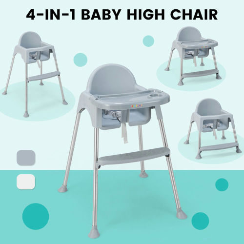 Kadyn Baby Highchair, High Chairs,Toddler Chair, 4-in-1 Convertible Baby High Chair with Removable Double Tray-Gray