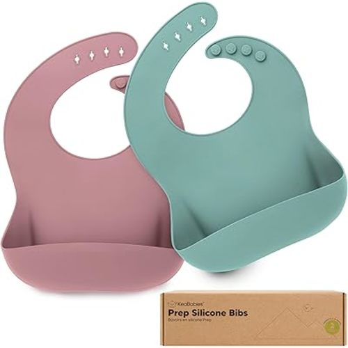 KeaBabies 2-Pack Silicone Baby Bibs for Eating - Sturdy Food-Grade Silicone Bibs for Babies Girl, Boy, Large Food Catcher, Clean & Put On Easily, Waterproof Toddler Feeding Essentials (Quantum)