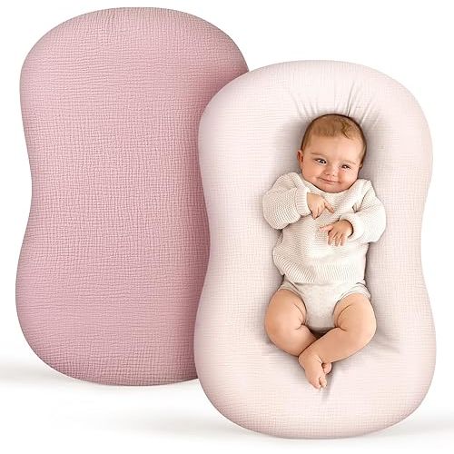 Termichy Baby Lounger Covers for Newborns: Muslin Lounger Pillow Covers Fit for Snuggle Me for Cozy Naps at Home or On The Go – Must Have Baby Nest Lounger Sheets for Toddler Girl Boy 0-12 Months