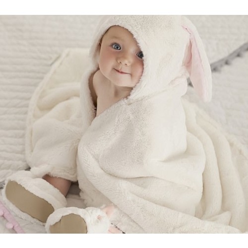 Faux Fur Bunny Baby Hooded Towel