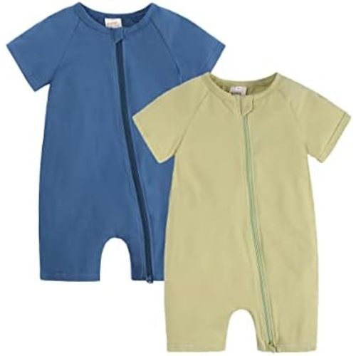 JunNeng Baby Boy Girl 2 Pack Short Sleeve Zipper Rompers Infant Cotton 2-way Zippers Comfy Summer Jumpsuit