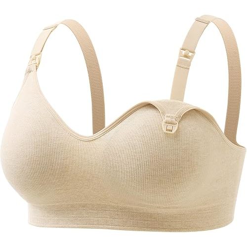 Momcozy Nursing Bras for Breastfeeding, Soft U.S. Cotton Seamless Maternity Bra, Fixed Padding, Wireless Pregnancy