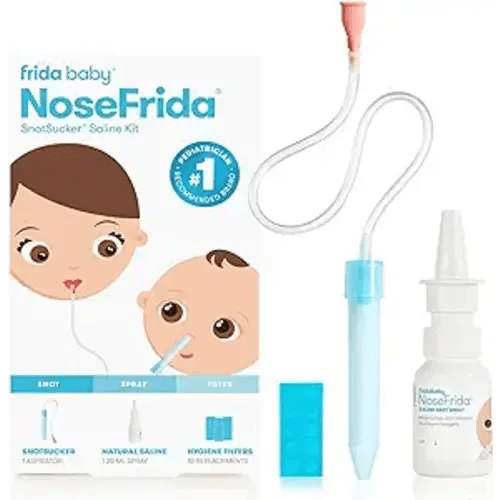Baby Nasal Aspirator NoseFrida the Snotsucker with 10 Extra Filters and All-Natural Saline Nasal Spray by Frida Baby, Cold and Flu Control - Saline Kit