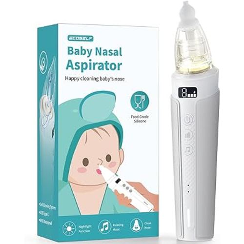 Nasal Aspirator for Baby, ECOSELF Self-Cleaning Electric Babies Nose Sucker, Automatic 5L Flow Nose Aspirator with IPX6 Waterproof, 3 Suction Levels, Pause Music & 8 Lights Booger Sucker for Toddlers