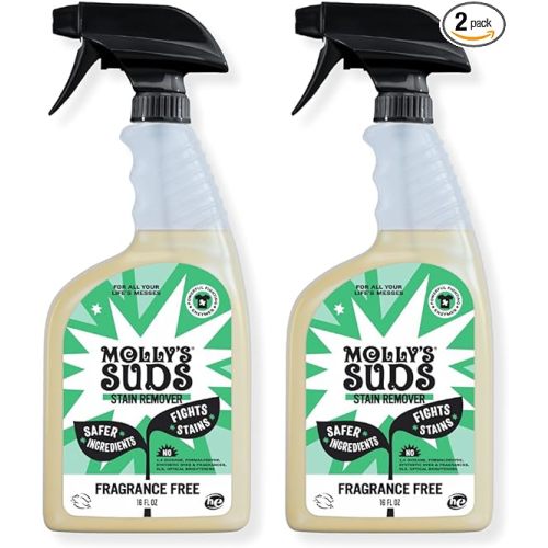 Molly's Suds Natural Laundry Stain Remover Spray | Gentle Yet Powerful, Great for Baby & Pet Stains | Earth Derived Ingredients | 16 oz, 2 Pack