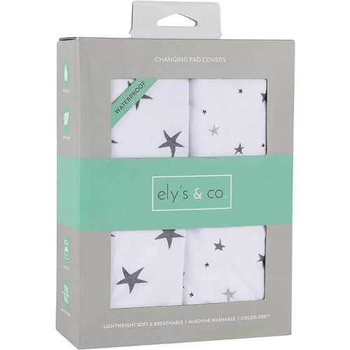 Ely’s & Co. Patent Pending Waterproof Changing Pad Cover|Cradle Sheet 2-Pack Set for Baby Boy - 100% Cotton, Jersey Knit Cotton Sheets with Waterproof Lining — Grey Stars