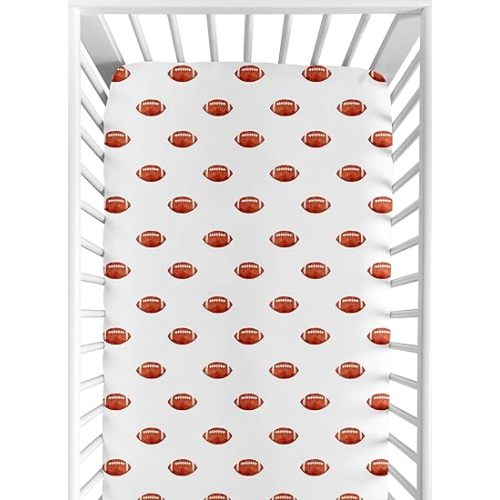 Sweet Jojo Designs Brown and White Football Boy Baby Fitted Crib Sheet for Infant Newborn Nursery Toddler Bed Room Standard Mattress - for The Vintage Foot Ball Sports Themed Footballs Collection