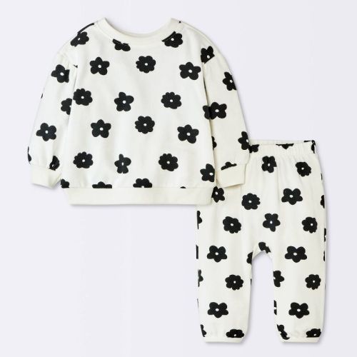 Baby Girls' 2pc Floral Modal French Terry Sweatshirt and Pants Set - Cloud Island™ Ivory 3-6M