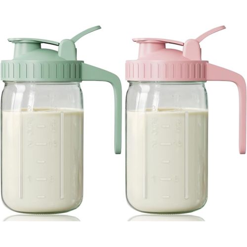 32 oz Breast Milk Pitcher, Glass Mason Jar Pitcher with Lid