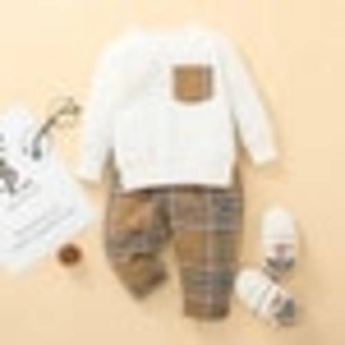 2pcs Baby Boy Solid Long-sleeve Sweatshirt and Plaid Trousers - Etsy