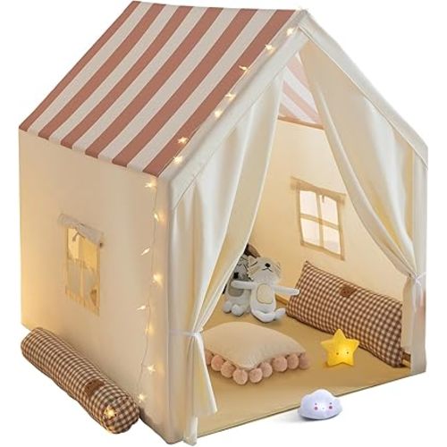 Kids Play Tent, Toddler Tent Playhouse for Kids Indoor & Outdoor, Play Tent for Boys & Girls, 47"x40"x52" Tent with Window, Star Lights, Colored Flags and Carry Bag (Stripe)