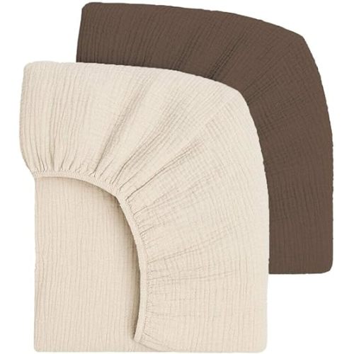 Mère & Moi Muslin Fitted Crib Sheets – 100% Cotton, Ultra-Soft & Breathable Baby Bedding for Standard Crib & Toddler Mattress (28” x 52”) - 2 Pack (Brown and Cream)
