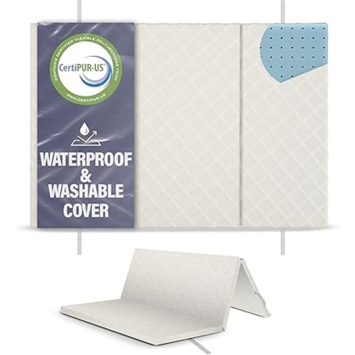 Sleepah Pack and Play Mattress Waterproof & Washable Cover Foldable Tri-Fold Pad 38 x 26 x 1.5 Pad for Babies and Toddlers Play Yards Mattresses Fits Most Playpens