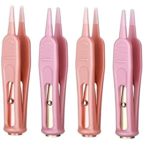 4 Pcs Pink Plastic Nose Cleaning Tweezers Nose Booger Cleaner Baby Nasal Tweezers Booger Removers with LED Light for Baby Care, Baby Nasal Aspirators