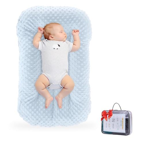 Baby Lounger Pillow for Newborn,Infant Lounger Cosleeping for Baby in Bed,Newborn Lounger Nest for Boys & Girls 0-12 Months(Blue Bean)