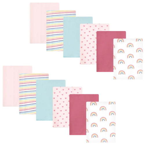 Hudson Baby Infant Girl Cotton Flannel Burp Cloths Bundle, Creative Rainbow, One Size