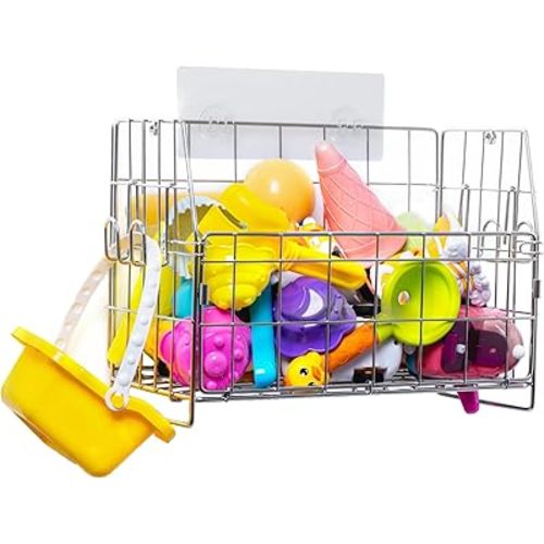Umimile 304 Stainless Steel Bath Toy Organizer - 8.6L Rustproof Baby Bathtub Toy Storage with Quick-Dry Drain Holes, Mold Resistant Design for Toys/Shampoo, 3-Way Mount (Wall, Hanging, Stand)