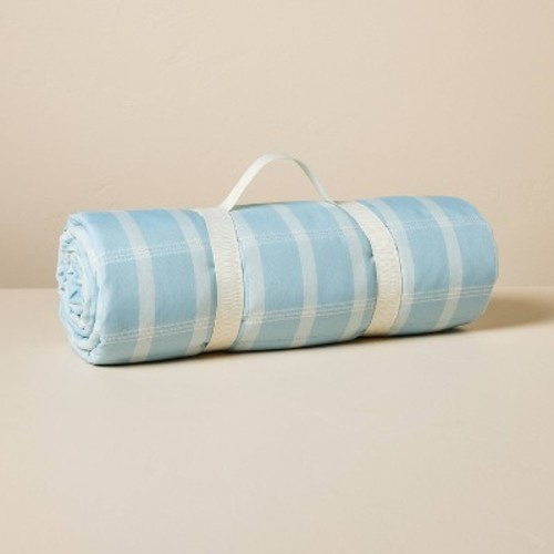 72"x72" Checkered Plaid Picnic Blanket Cream/Light Blue/Green - Hearth & Hand™ with Magnolia