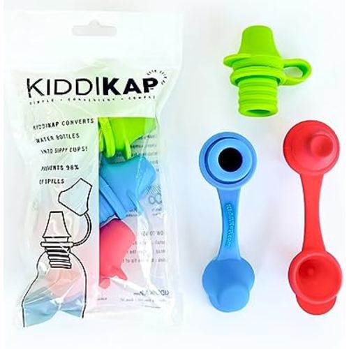 KiddiKap- No Spill Silicone Bottle Top Spout 3 Pack Bundle (Red, Blue, Green) BPA Free