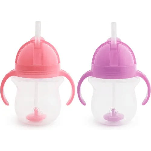 Munchkin® Any Angle™ Weighted Straw Trainer Cup with Click Lock™ Lid, 7 Ounce, 2 Pack, Pink/Purple