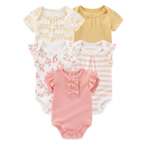 falianni Four Seasons Baby Boy Girl Bodysuits 5-Pack Cotton Comfort Short Sleeve Baby Clothes Soft Infant Outfits