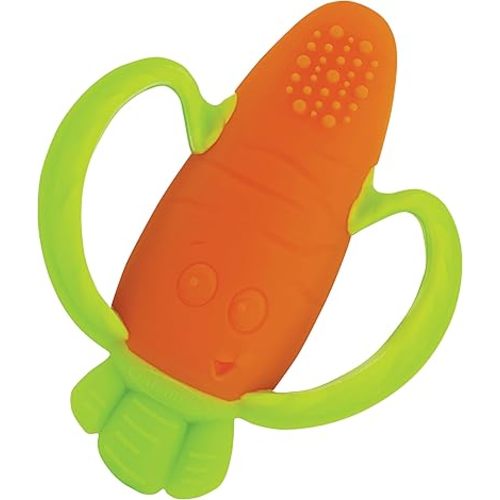Infantino Lil' Nibbles Textured Silicone Baby Teether - Sensory Exploration and Teething Relief with Easy to Hold Handles, Orange Carrot, 0+ Months