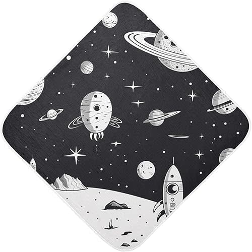 Space Themed Baby Hooded Towel Cotton Baby Bath Towel Soft and Absorbent Baby Towels for Newborn, Infant, Toddler (30 x 30 Inch)